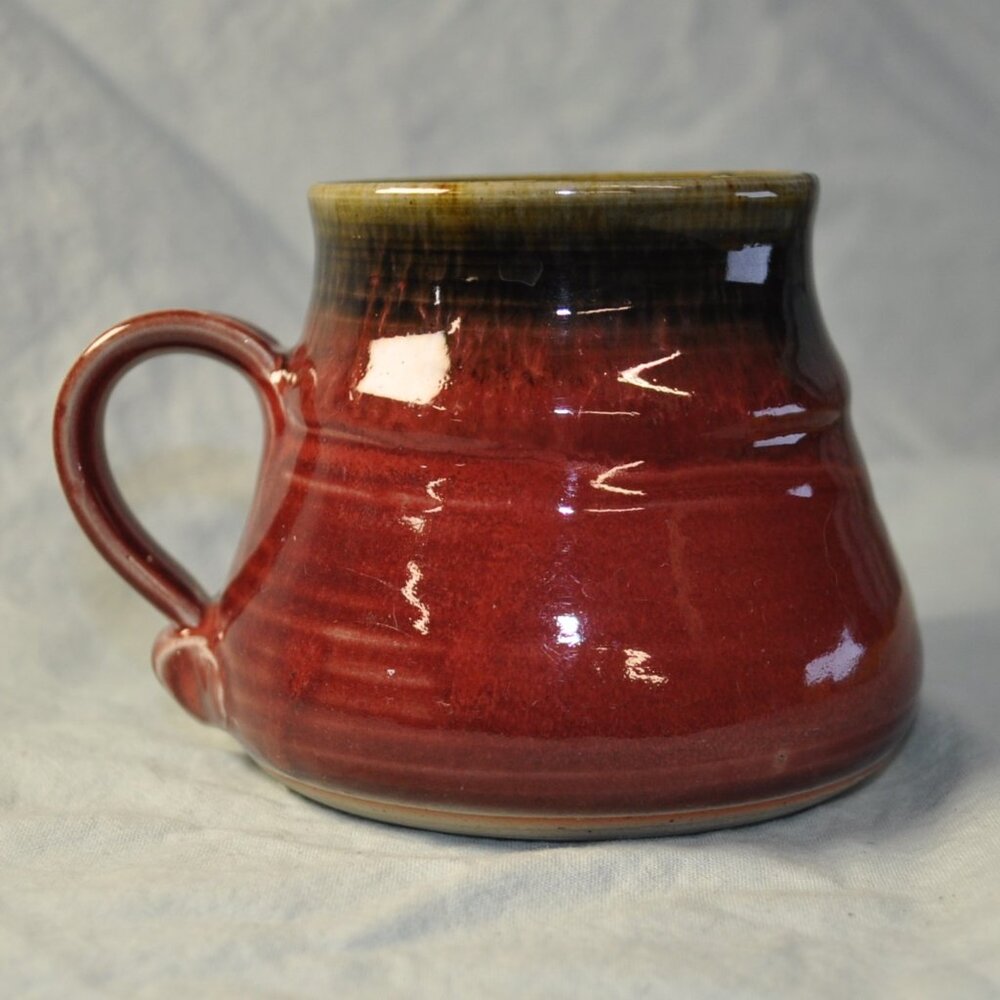 *BOGO mugs* 12 oz q. or g. hebda artist pottery mug red & brown rim (w954)